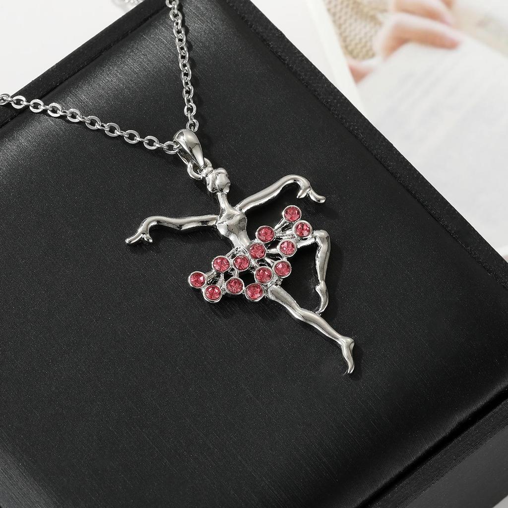 Bunte Ballett Strass Halskette mit Anhänger eines tanzenden Mädchens, Niedlicher Cartoon Schmuck Ideal für Weihnachtsgeschenk