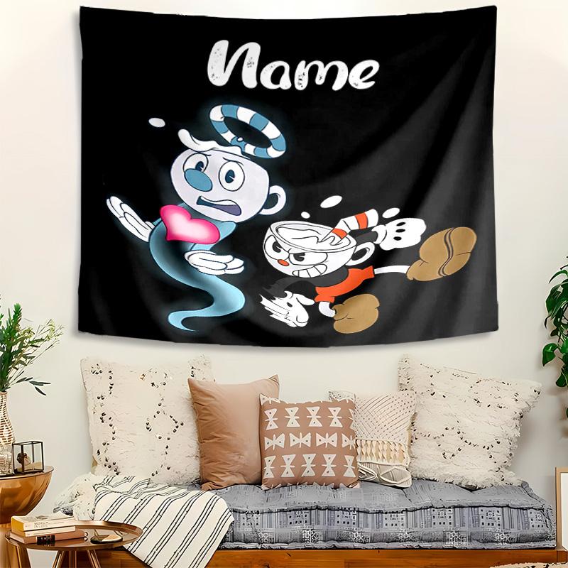 Personalized Cuphead Background Tapestry,Custom Name Birthday Party,Multifunctional Wall Decoration for Home Decor,Various Occasions