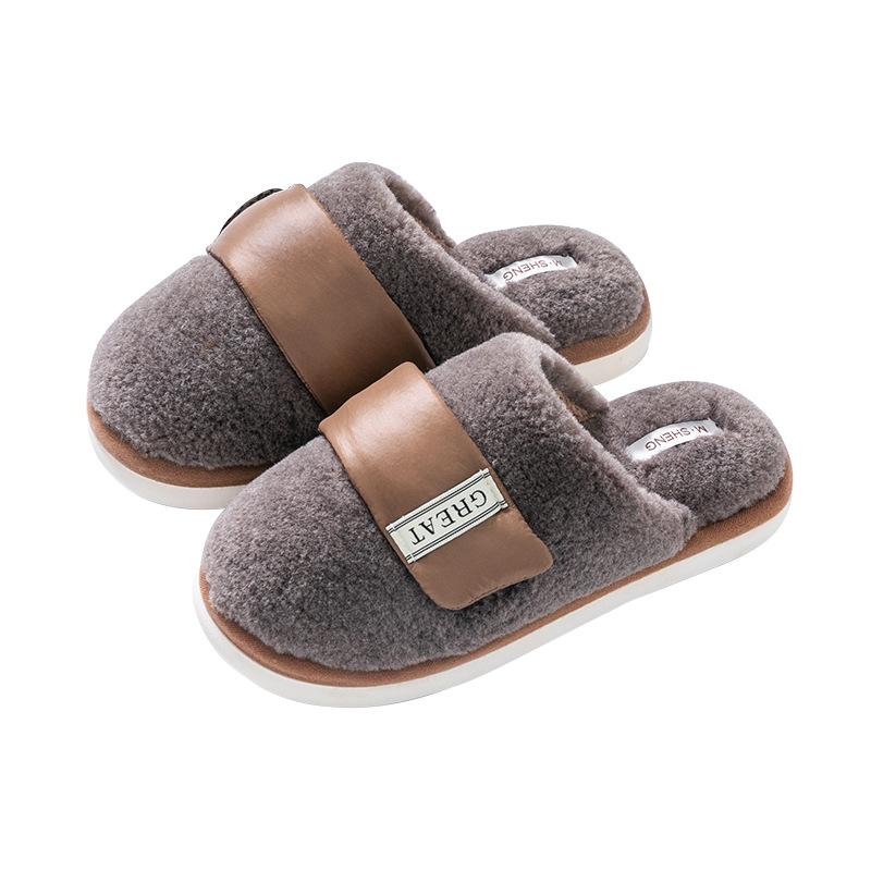 2025 new light luxury Velcro fluffy slippers autumn and winter indoor household velvet warm couple cotton slippers