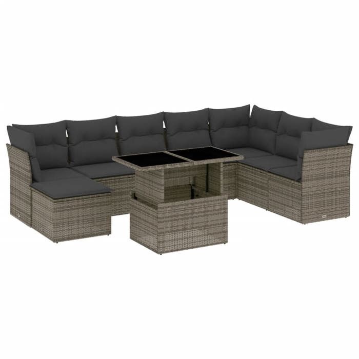 VidaXL Garden Lounge Set 9 Pcs with Grey Cushions Wicker 3266790