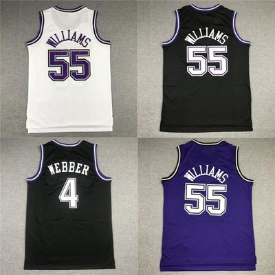 Koszulka Koszykarska Sacramento Kings 55 Williams 4 Webber Haftowana Fanowska Unisex Czarny Fioletowy Biały