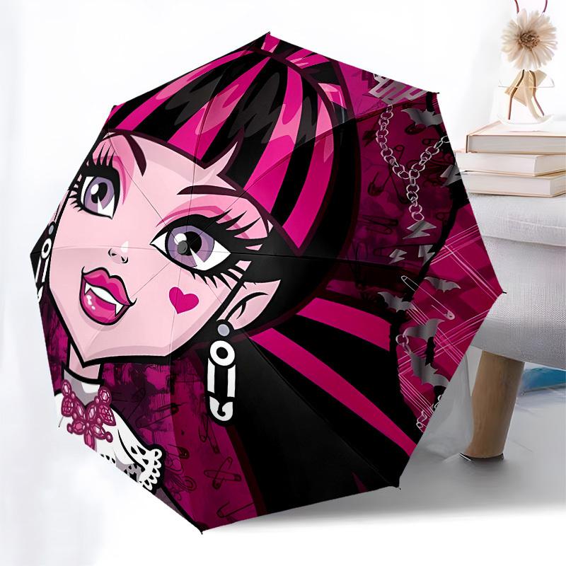 Monster High, Gothic Fashion- Automatic Opening and Closing, 8-rib Structure Portable Umbrella, Suitable for Men and Women in All Seasons -