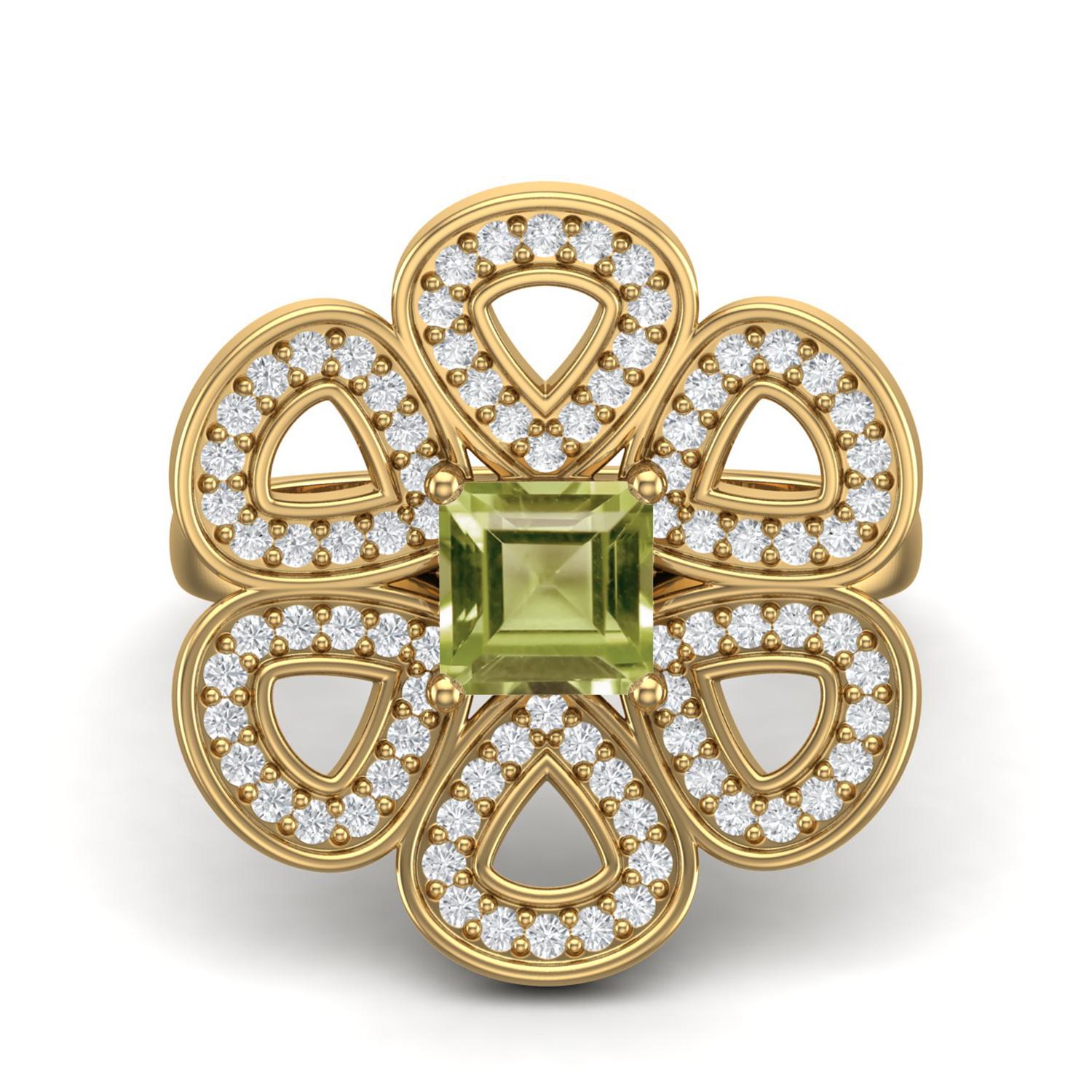 1.33 Ctw Square Peridot 925 Sterling Silver Gold Vermeil Cocktail Cluster Women Wedding Ring 6