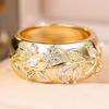 Vintage Gold Color Floral Leaf Ring for Women Zircon Wedding Banquet Fashion Jewelry Gift