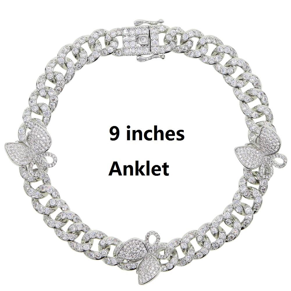 17cm 19cm 23cm 25cm 10mm Width Cuban Chain butterfly Charm Bracelet Anklet for Women Jewelry