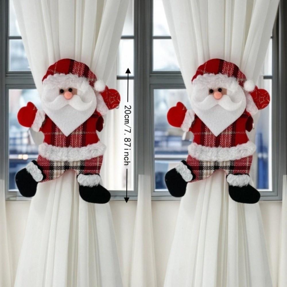Santa Claus Christmas Curtain Tiebacks Bear Deer Curtain Clips Plush Doll Cartoon Design Xmas Curtain Buckle Window Treatment