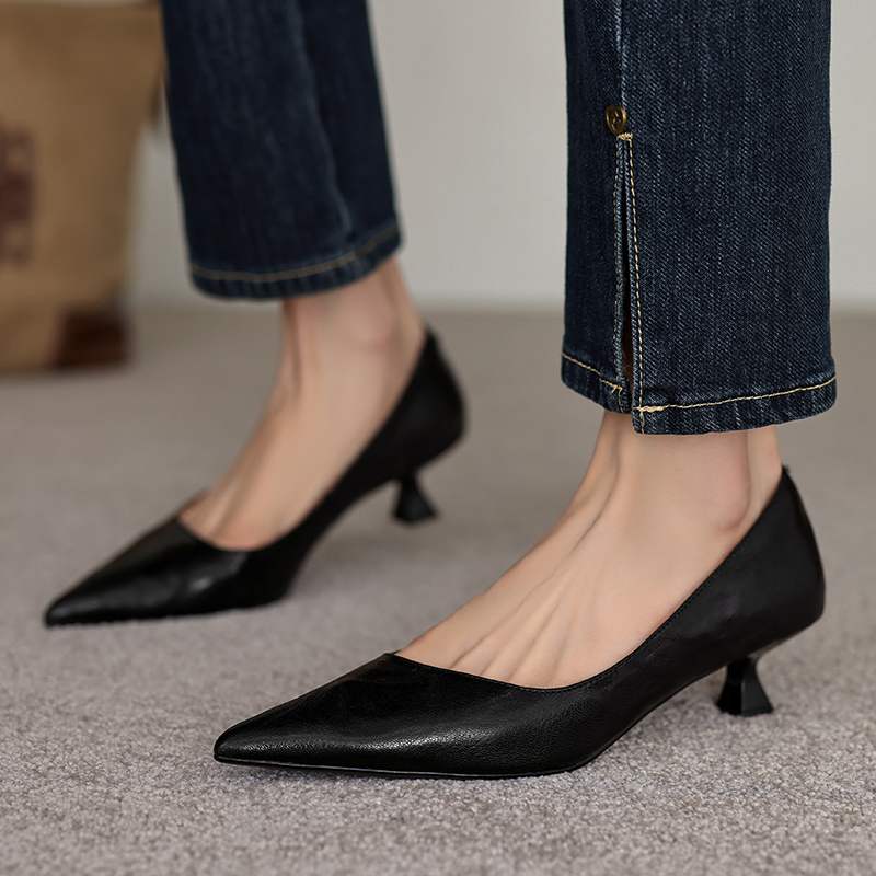 Krazing Pot Sheepskin Fashion Summer Spring Autumn Summer Slip On Party Women Pointed Toe Med Heels Pumps