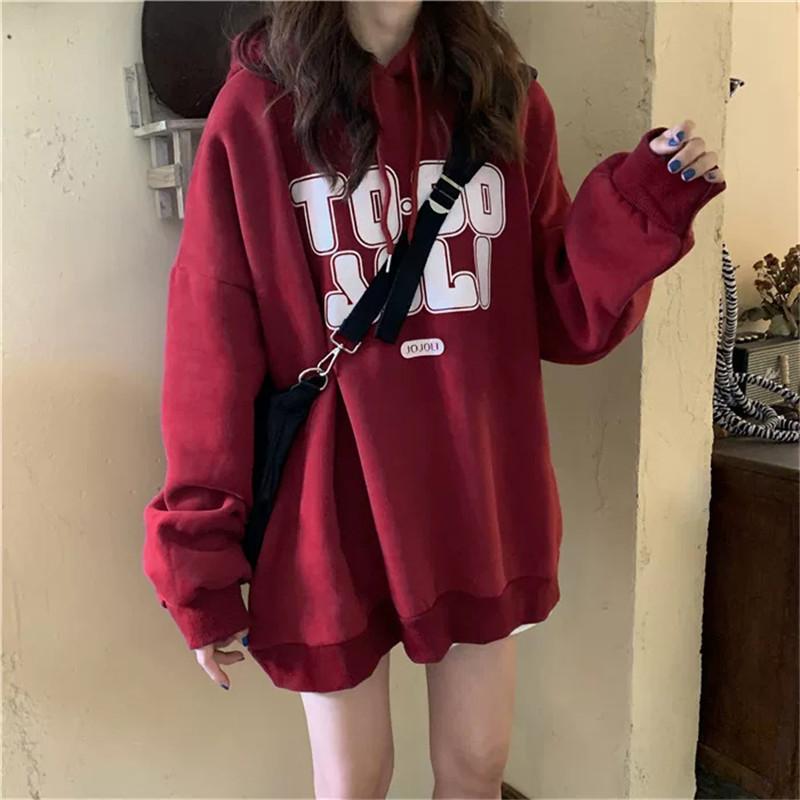 Hooded Sweater Women's Autumn and Winter Fleece Thickened Loose Lazy Style Versatile Top Jacket