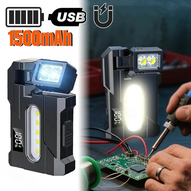 EDC Rotatable Work Light Type-C Rechargeable Magnetic Flashlight Outdoor Portable Emergency Warning Lamp Clip Torch For Camping Fishing