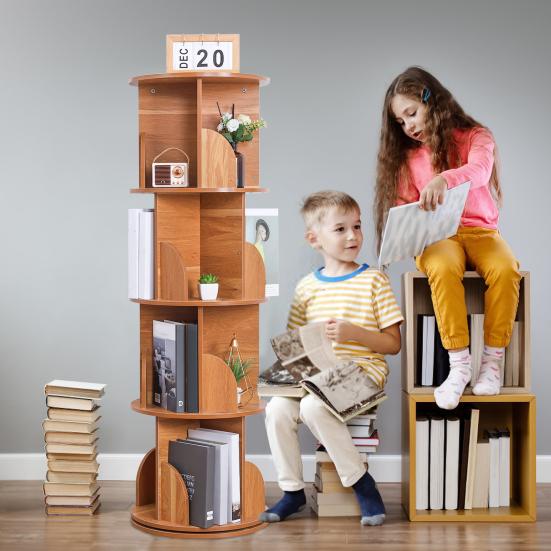 Spinning Bookshelf 360 Rotation Display 4 Tier Floor Standing Bookcase Small Corner Bookcase for Small Space Kids Room Book Storage Organizer