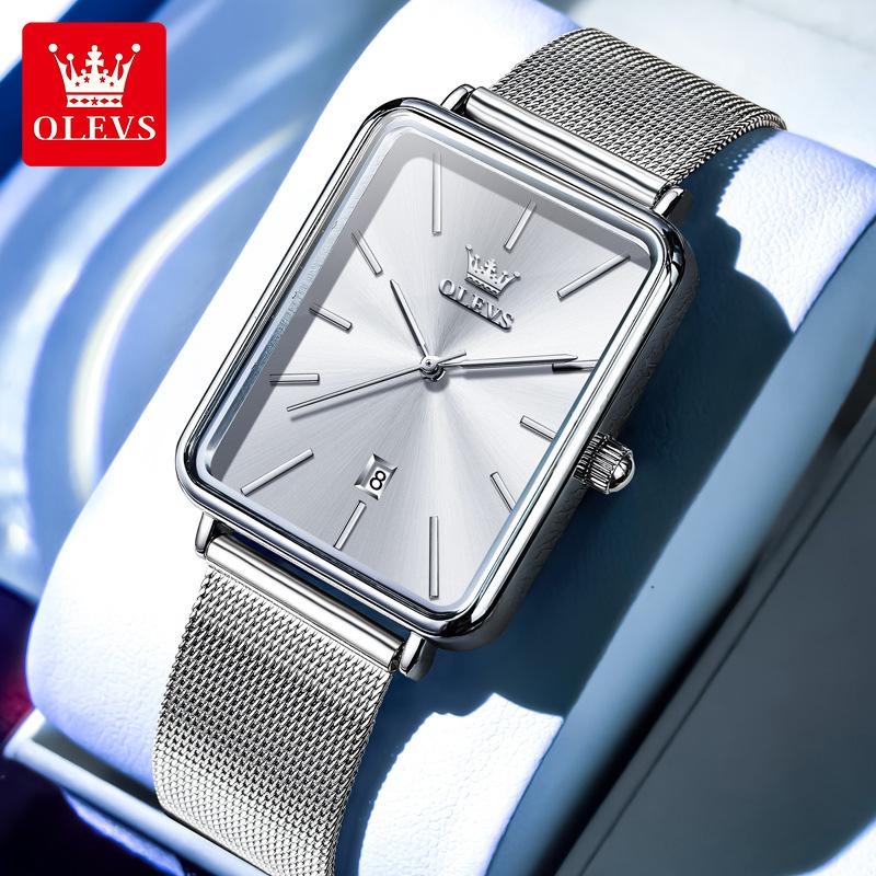 OLEVS Man Quartz Watch Rectangle Dial Calendar Waterproof Watch For Men Thin Case Simple Fashion Men's Wristwatch
