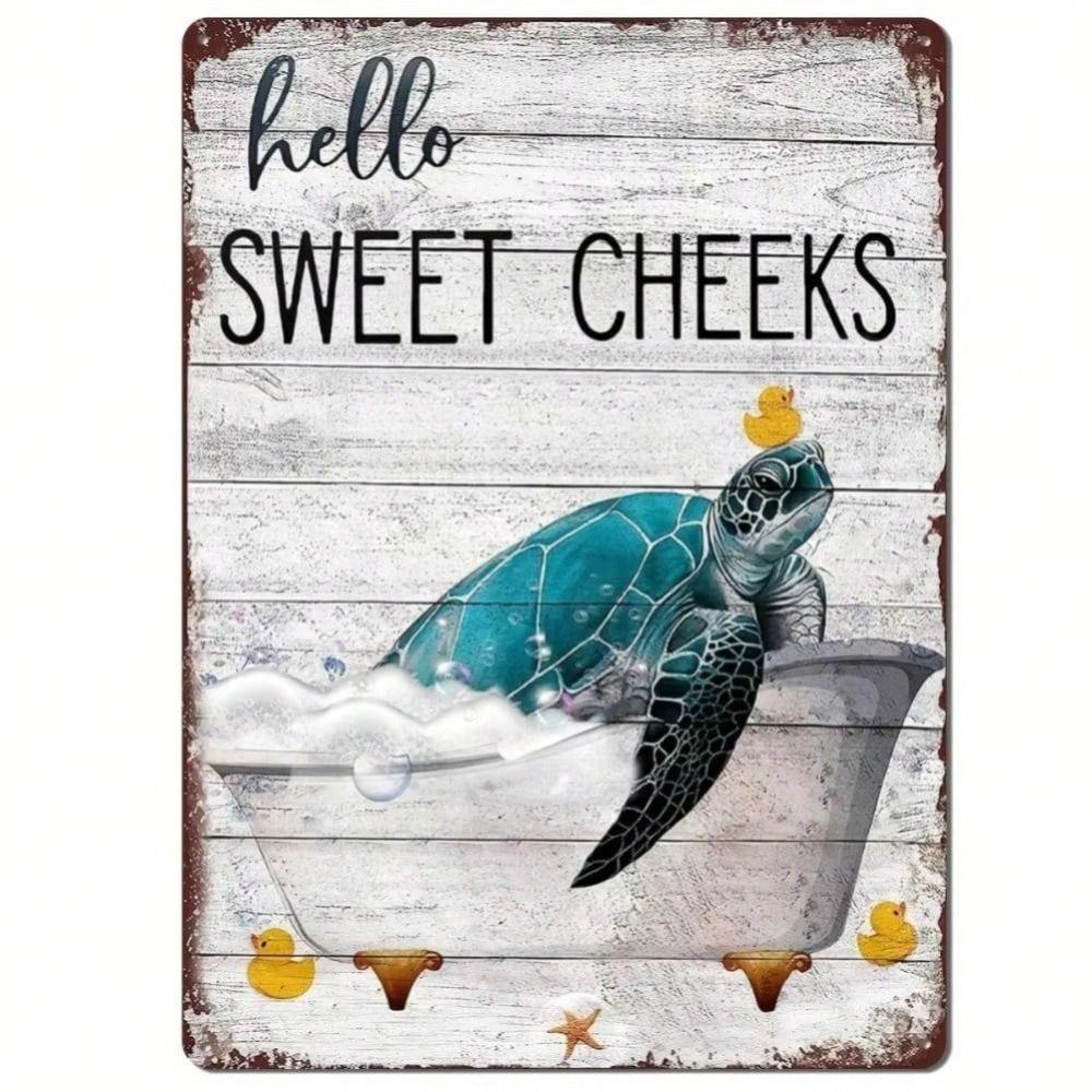 Vintage Metal Tin Sign Turtle Wall Art Retro Decor for Bathroom Home