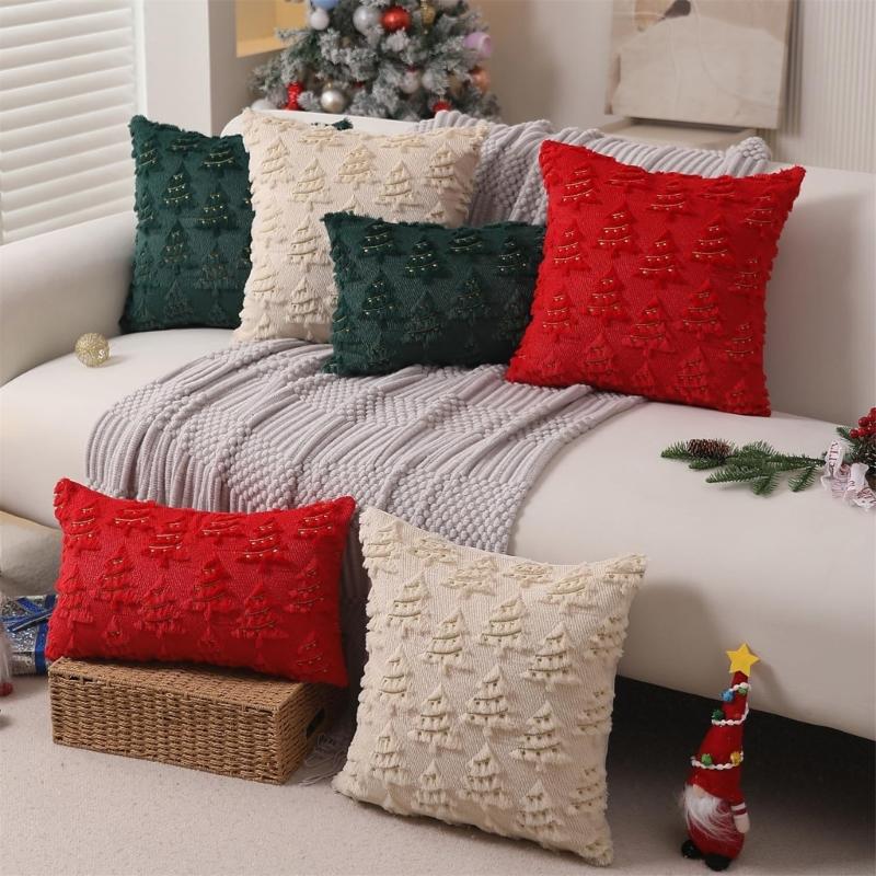 Holiday Pillowcase Christmas Lights Embroidery Living Room Decoration Pillow Sleeve Case Machine Washable