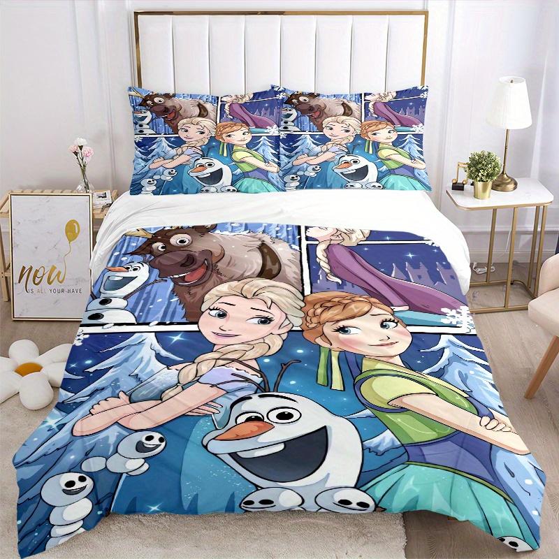 3pcs Frozen Elsa Anna Olaf Sven Snowman Bedding Set, Including 1 Quilt Cover and 2 Pillow Shams, Without Filling, Soft and Comfortable Home Bedroom B