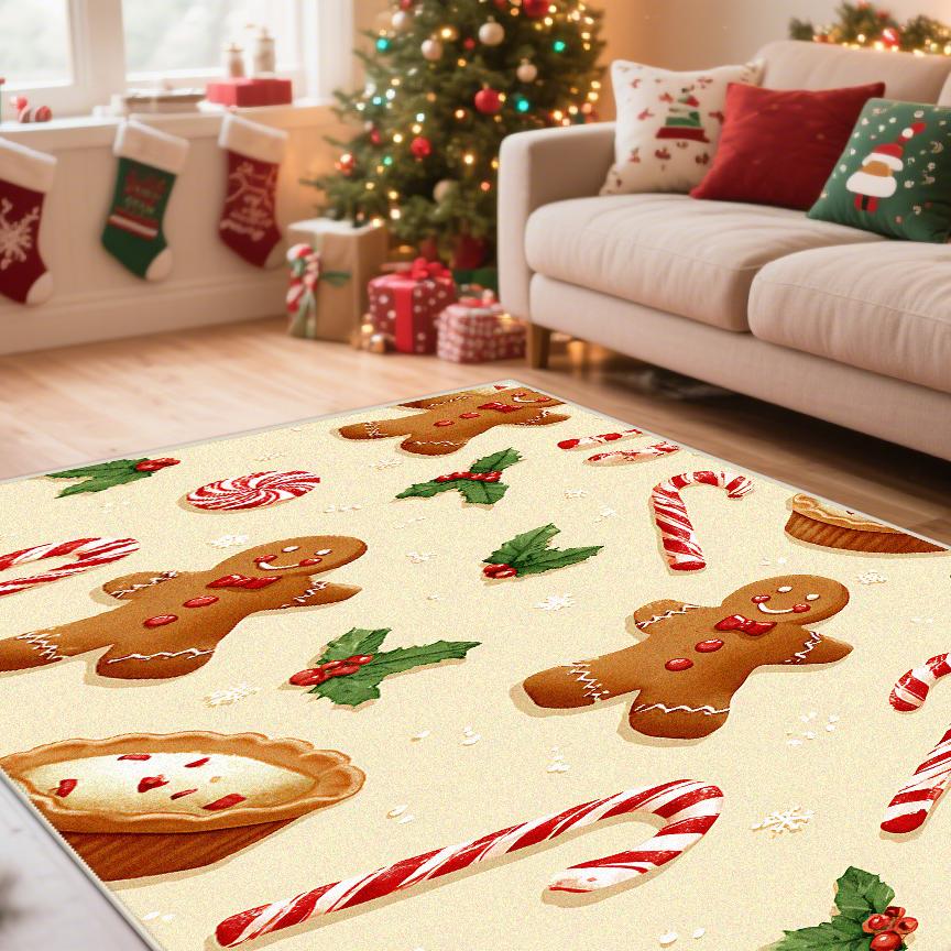 Christmas Tree Gift Carpet Living Room Decoration Yellow Snowman Lounge Rugs Soft Anti-slip Bedroom Bedside Mat Easy Cleaning
