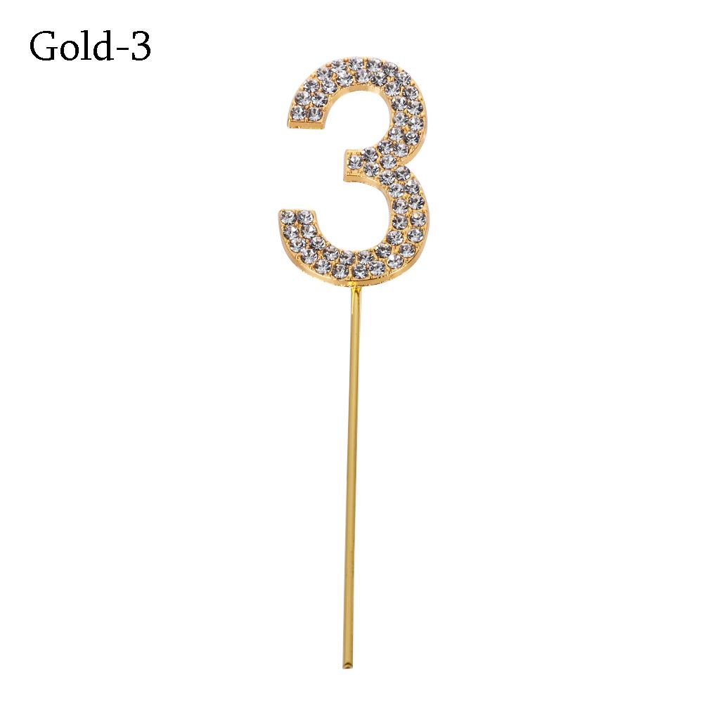 1PC Number"0-9" Cake Topper Gold Diamond-studded Cake Topper for Dessert Anniversary Birthday Party Decoration Wedding Supplies