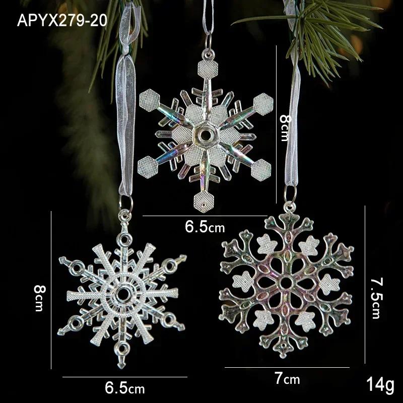 3 Packs Christmas Snowflake Elk Small Pendant Christmas Tree Decorations Acrylic Pendants Colorful Transparent Crystal Pendant
