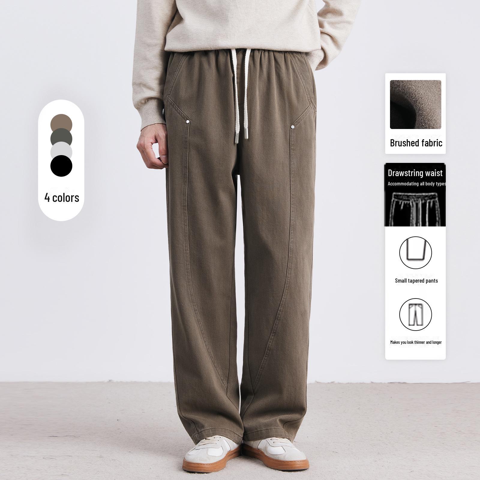 

Yizhi Men s Pure Cotton Wide-Leg Brushed Trousers for Autumn/Winter 2024 – Straight, Casual Pants 32