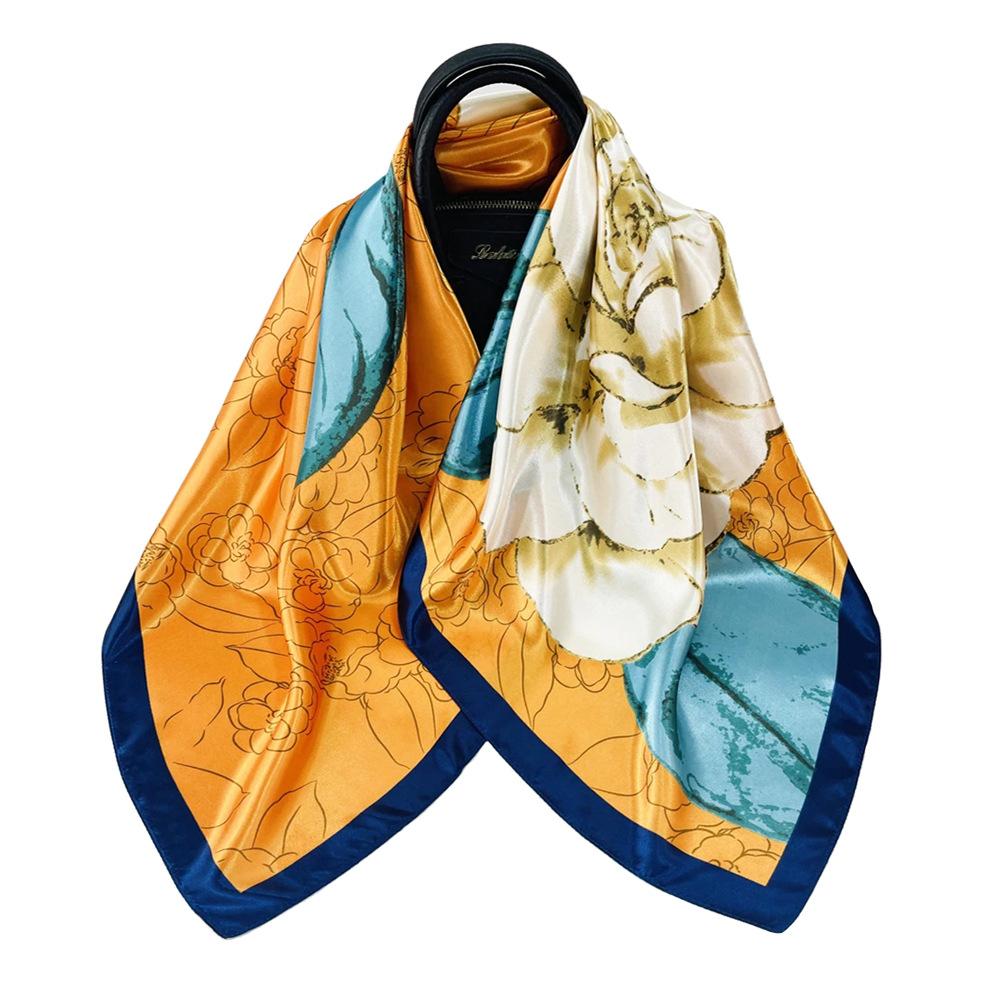 90cm X 90cm Design Scarf Lady Shawl Rose Printed Twill Silk Felt Headscarf Scarf Lady Headscarf Square Scarf Lady Wrap Scarf