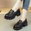 New Women's Shoes Soft Leather Versatile Small Leather Shoes Autumn Thick Sole Height Increase One Pedal Single Shoes