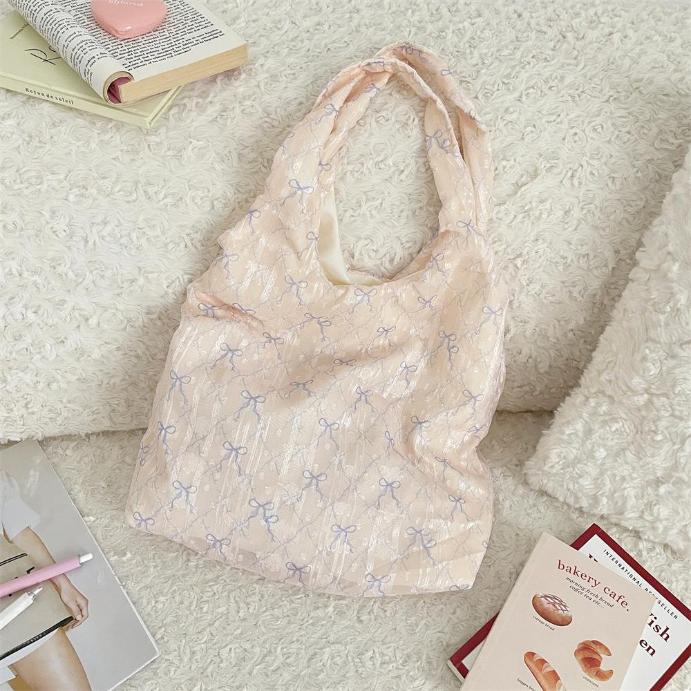 

Летняя маленькая свежая текстурная сумка через плечо с бантом, сказочная холщовая сумка, портативная сумка-жилет под мышкой розовый
