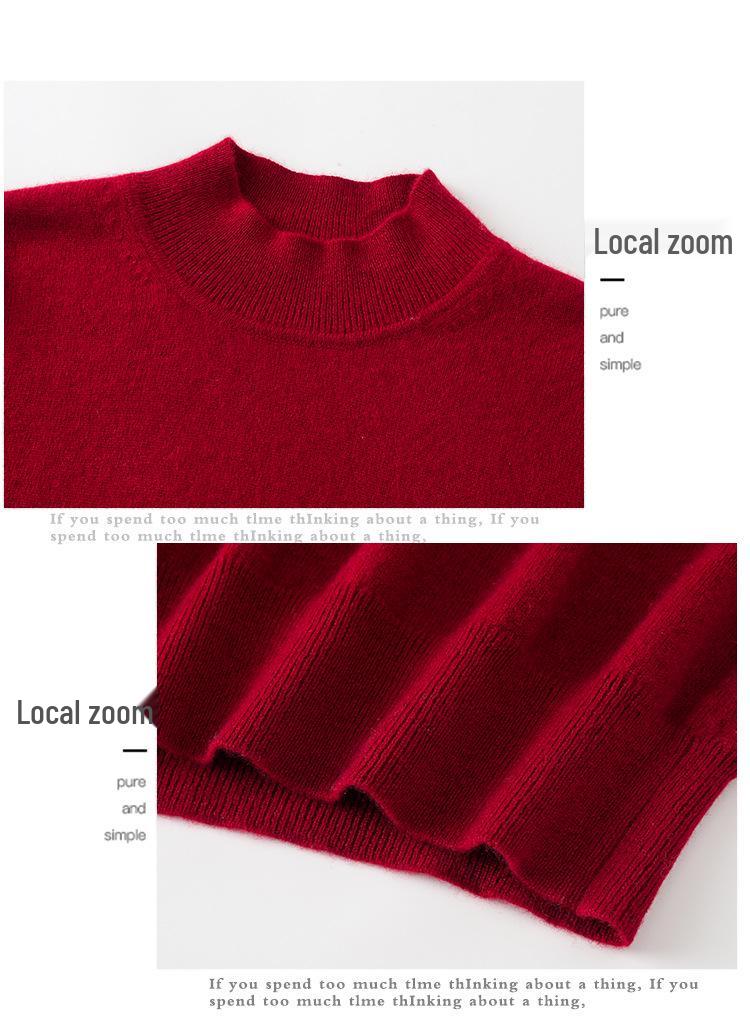 Women's Autumn/Winter Half-High Collar Cashmere Sweater - Solid Color, Short Pullover Base Layer.