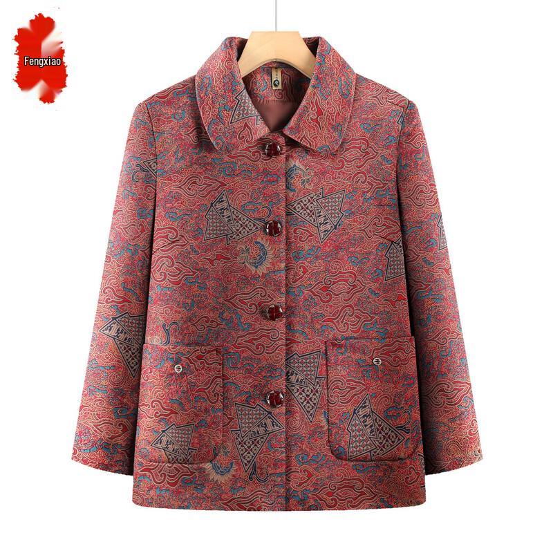 Fengxiao Women s Vintage Print Lapel Shirt 2XL