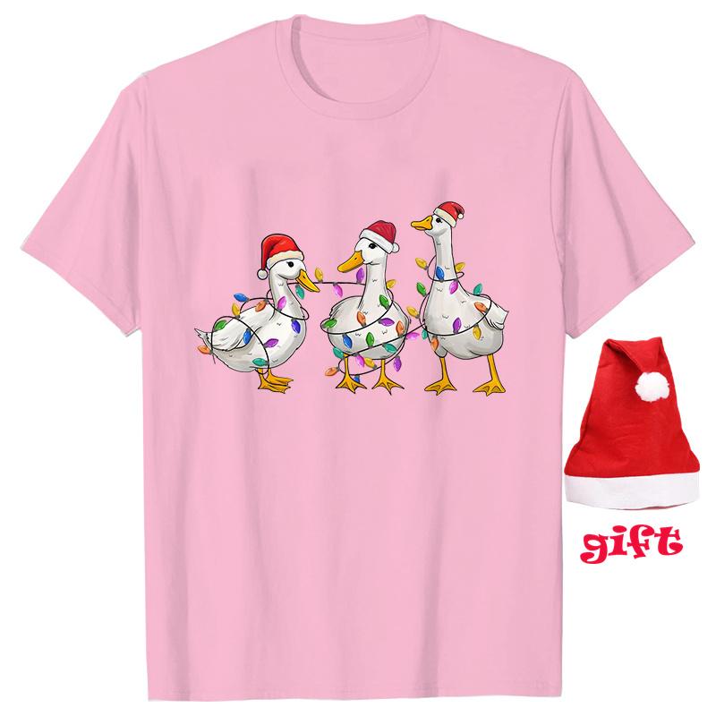 Funny Duck Christmas Print Tops Fashion Women Firends Xmas Party Tees Graphic Tops with Christmas Hats Female Clothing T-shirt