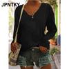 JPNTKY Women's Fashion Casual Solid Color Print V-Neck Long Sleeve Blouses & Shirts