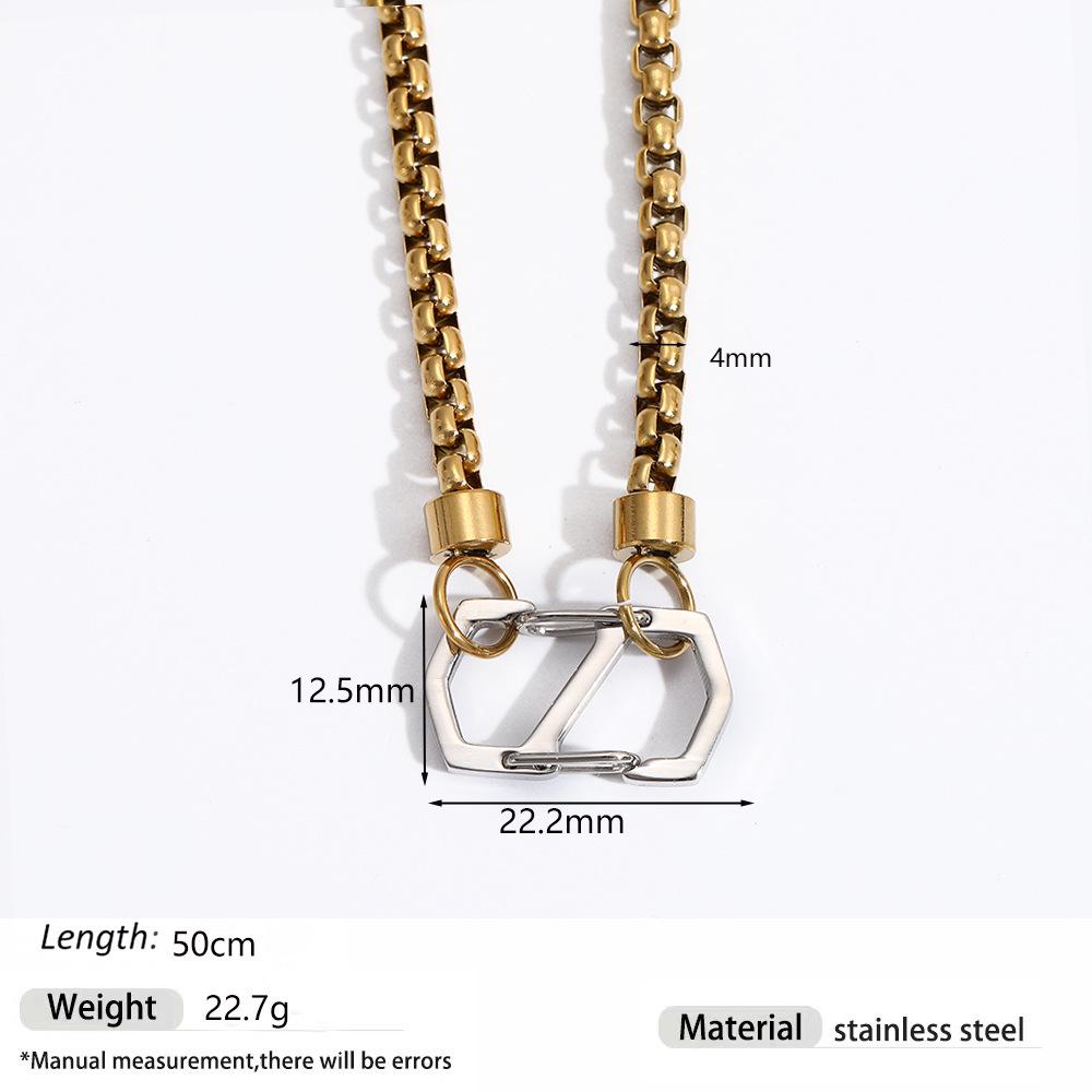 18K Gold-Plated Stainless Steel Two-Tone Necklace Pendant with Digital Clasp - European and American Fashion
