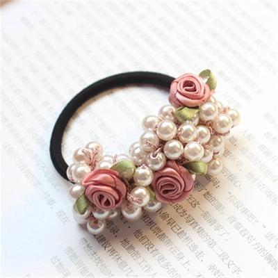 Hair Tie Rubber Band Hair Accessories Women Pearl Flower Hair Rope Beaded Hair Scrunchies Ponytail Elastic Hair Bands