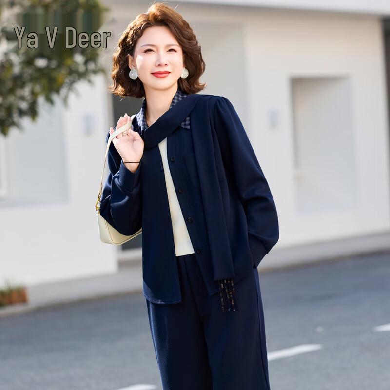 Yalu Women s Middle-Aged Spring/Autumn Collared Sweatshirt Sports Suit 4XL