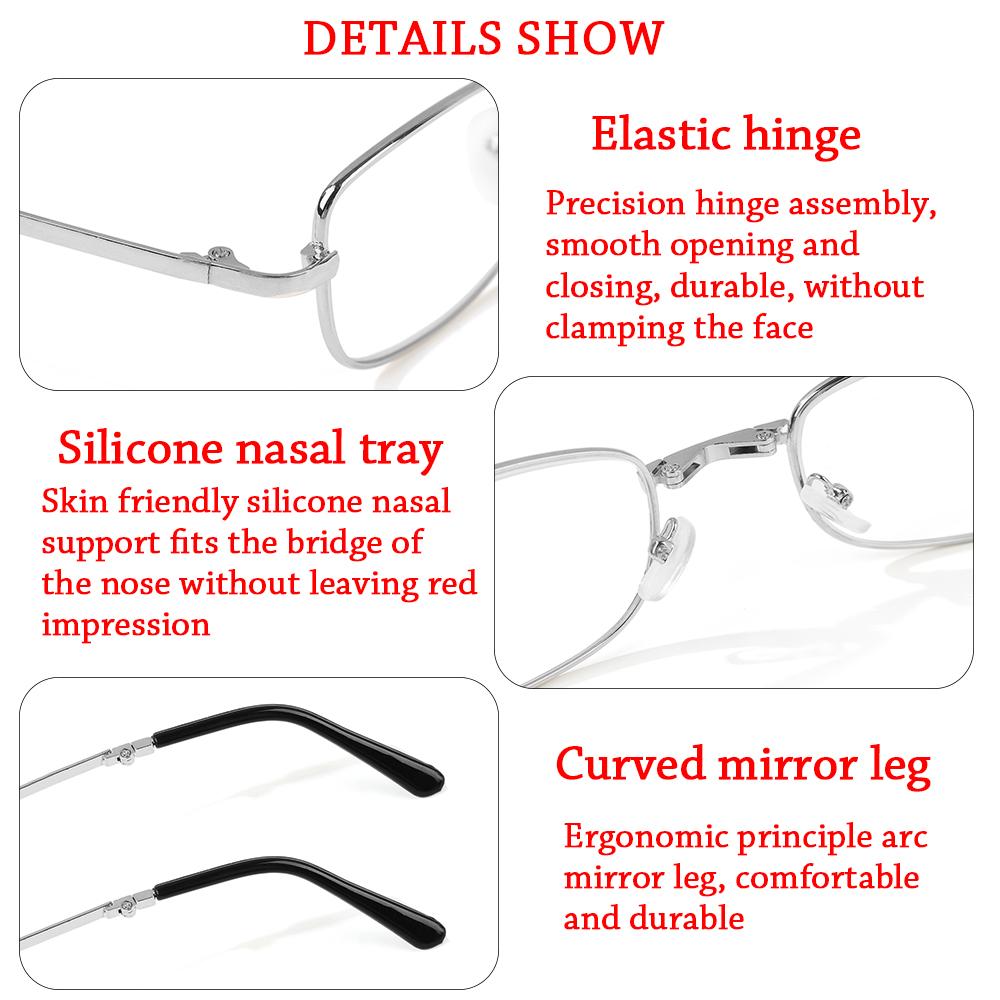 +1/ +1.5/ +2 /+2.5/ +3 Gifts Unisex Metal Folded Reading Glass Foldable Hanging