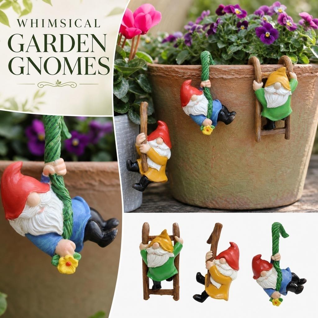 3 Piece Dwarf Figurine Set for Flower Pot Hanging Ladder Climbing Garden Pot Ornament Miniature Decoration Outdoor Indoor
