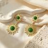 Stylish Retro Round Sun Earrings - 18K Gold Plated Stainless Steel, Versatile and Lightweight Design.