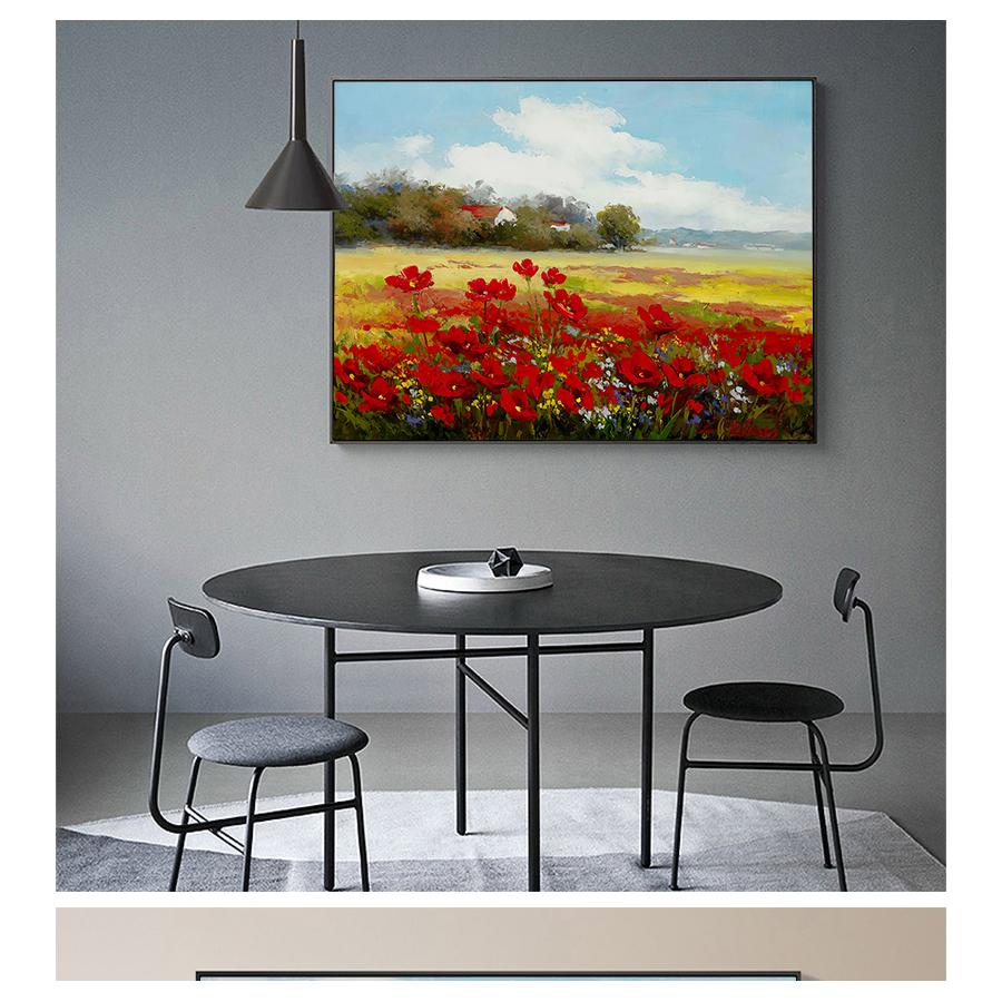 Vallmo landskap oljemålning på duk modern pastoral poster konst väggbild för vardagsrum tryck abstrakt vild röd blomma