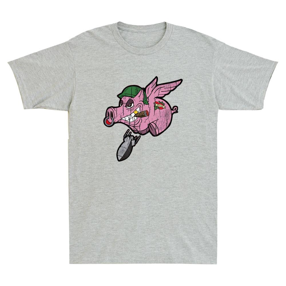 Wwii Vintage Flying Pig Military Funny Pig Pilot With Bomb Graphic Unisexs Tshirt