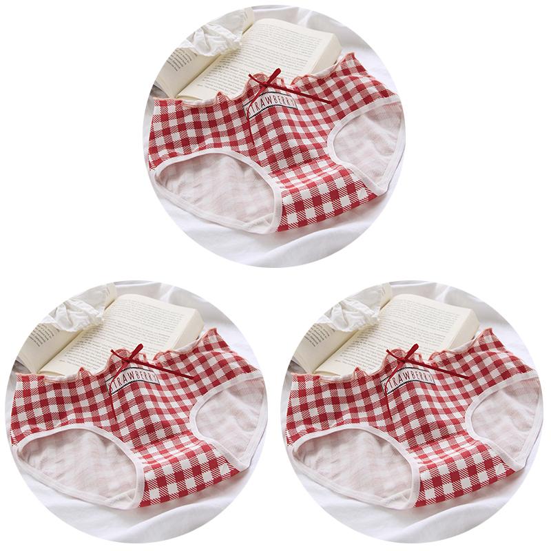 

3Pcs/set Pure Cotton Panties For Women Lovely Printed Underwear Red Bowknot Underpants Soft Lingerie Strawberry Fashion Briefs XL&3pcs