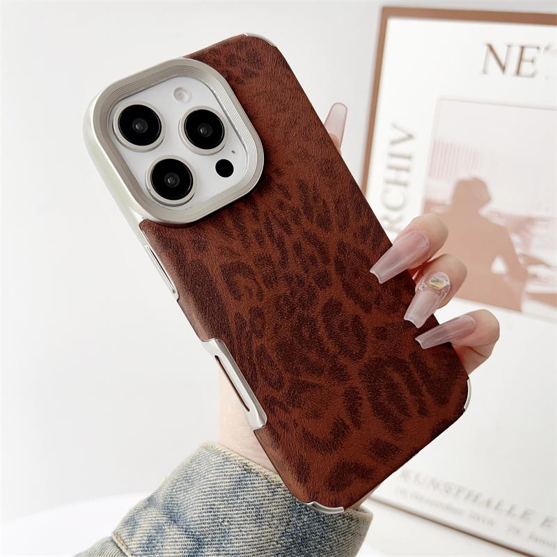 Plating Frame Leopard Print Leather Silicone Case For For Iphone 17 16 1 14 Plus 13 12 Pro Max 11 Shockproof Soft Cover