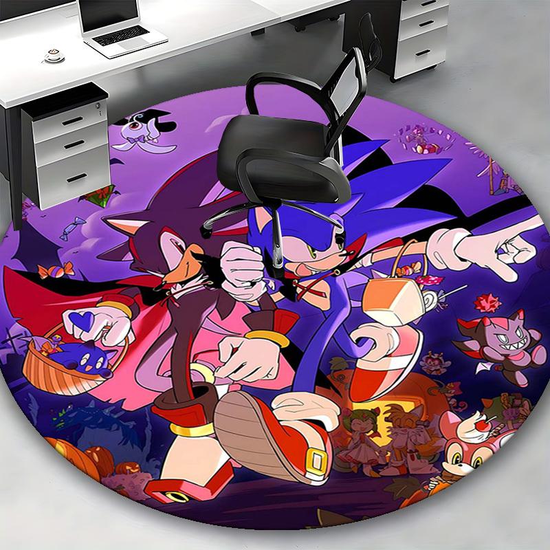 1pc Sonic & Shadow Halloween Edition Round Carpet, Office Chair Mat, Non-Slip Rug, Seasonal Gift for Home Decor, Suitable for Office, Living Room, Bed