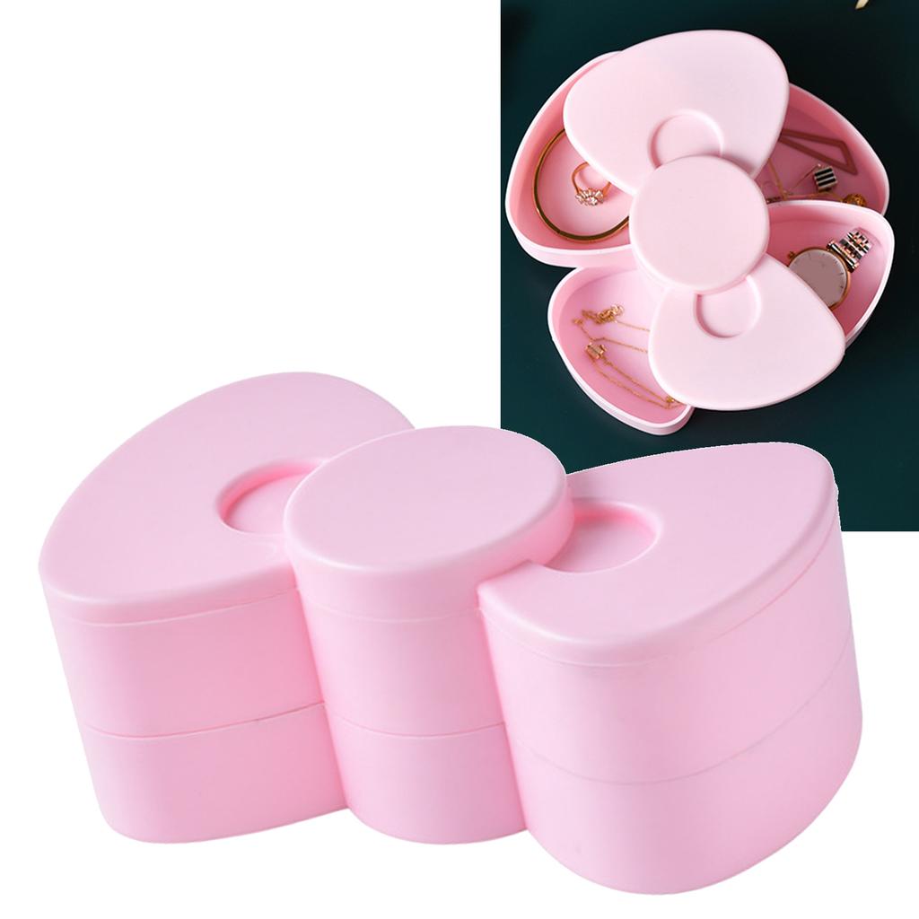 Double Layer Rotating Jewelry Storage Box Small Jewelry Tray Bowknot Case Women Jewelry Earring