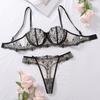 Women's Sexy Thin Bra Set Floral Embroidery Mesh Splicing Lingerie Set Push-Up & Breathable Bra Lingerie Set