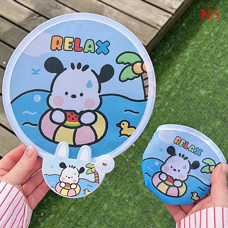 

1Pc Cute Folding Group Fan Girl Heart Portable Handheld Folding Fan Student Outdoor Cloth Face Mini Round Fan