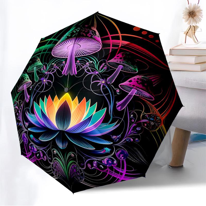 1pc Mushroom Mandala Automatic Open/Close Umbrella, Halloween & Gifts - Ideal for Daily, Formal, Party Use, Durable Canopy Yy251011001