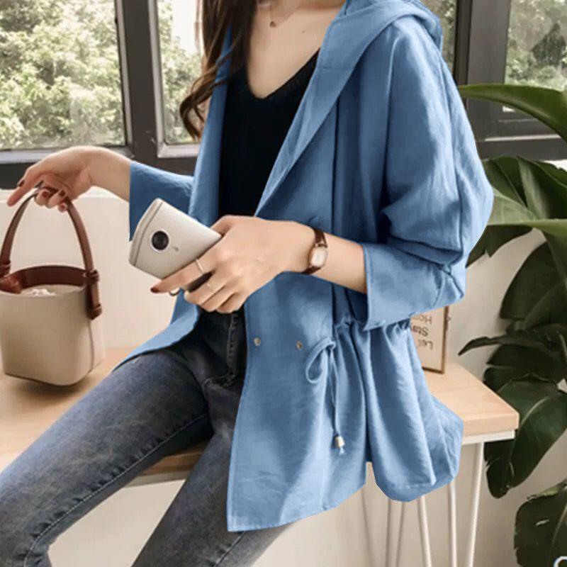 

Женский кардиган нового стиля, сшит в технике пэчворк, свободного кроя, с капюшоном, на пуговицах, модный, однотонный, средней длины, повседневный, с длинными рукавами, куртка L синий