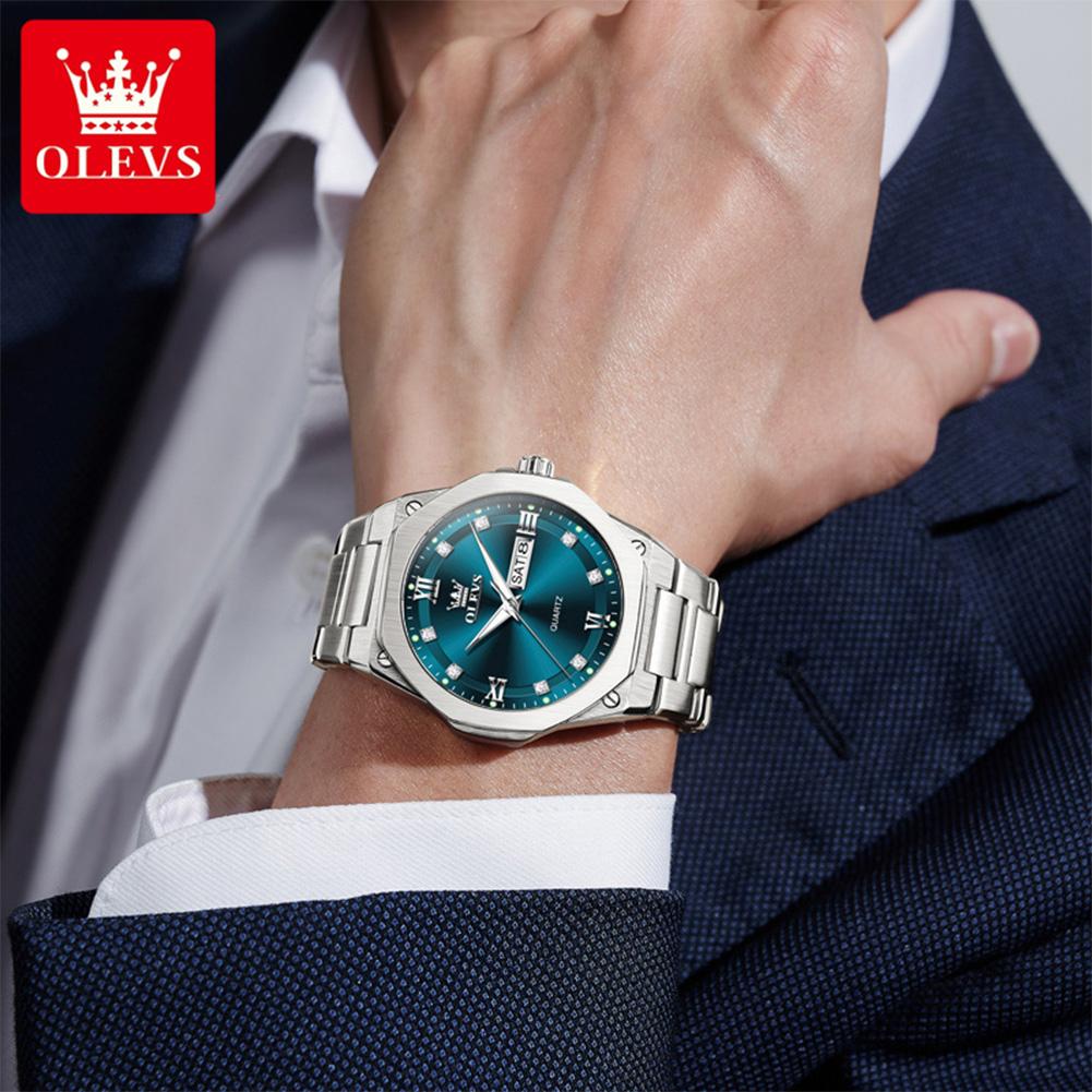 OLEVS Men's Watches Classic Luxury Fine Steel Original Quartz Wristwatch for Man Waterproof Luminous Date Week Trend Fashion New