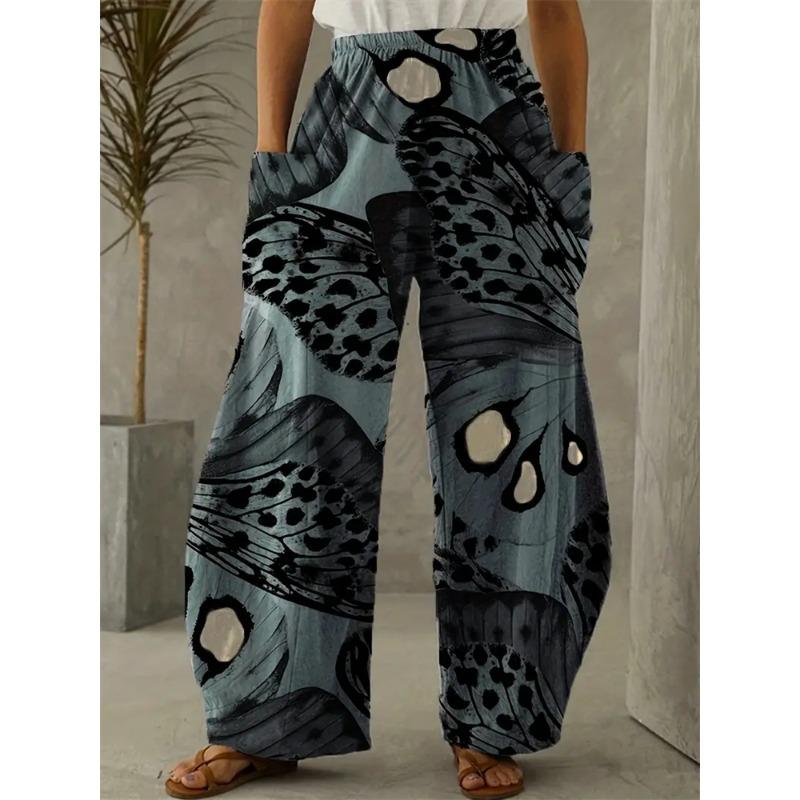Fashion Flowers Butterfly Print Pants Casual Delicate Ladies Wide-legged Pants Autumn Hundred Retro Street Shooting Pants