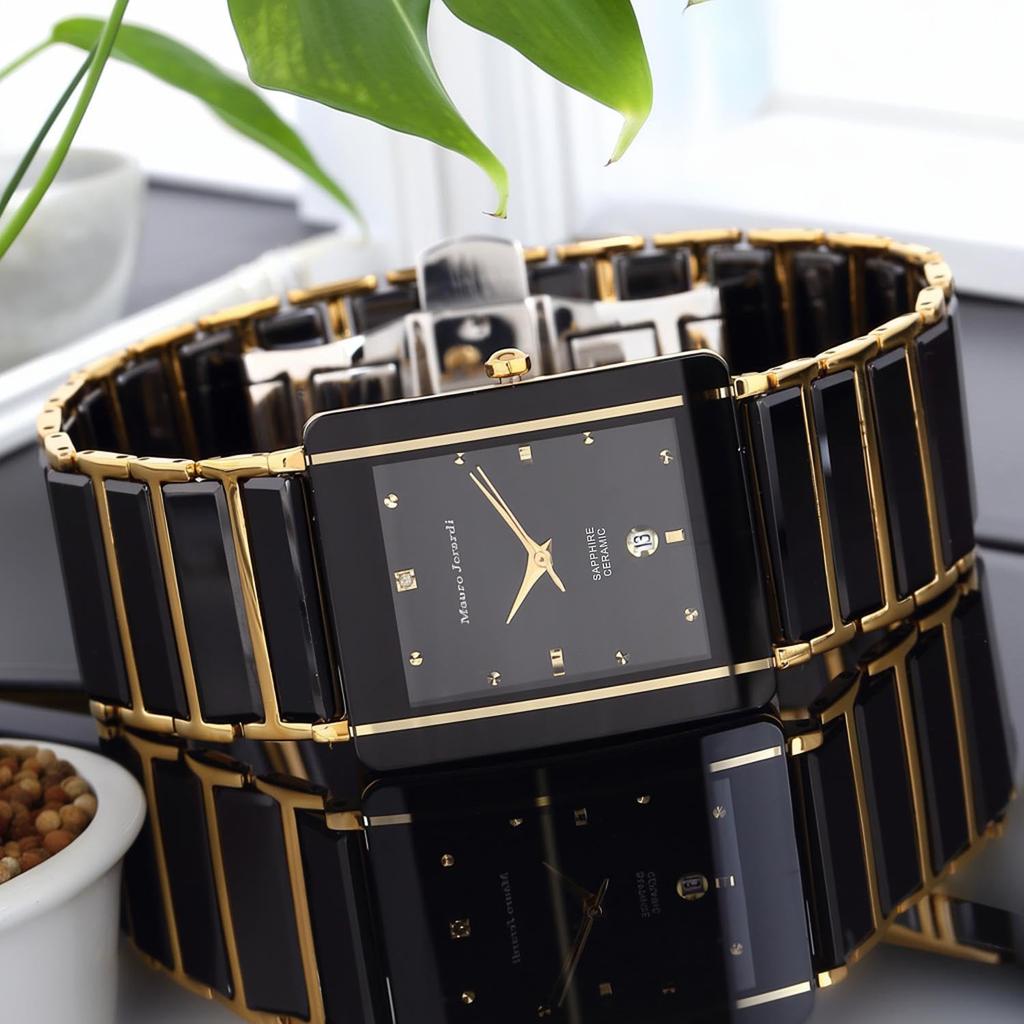 Stainless Steel Ceramic Luxury Sapphire 1 Natural Diamond [Mauro Gerardi] Men's Watch, & Bracelet, MJ3080-1, Crystal,