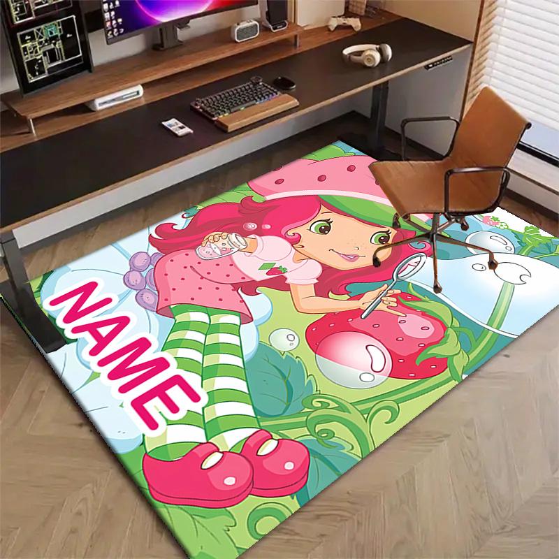 Custom Strawberry Princess Mat Personalized Name, Polyester Washable Indoor Entryway Rug, Gift for Christmas, Easter, Thanksgiving Day