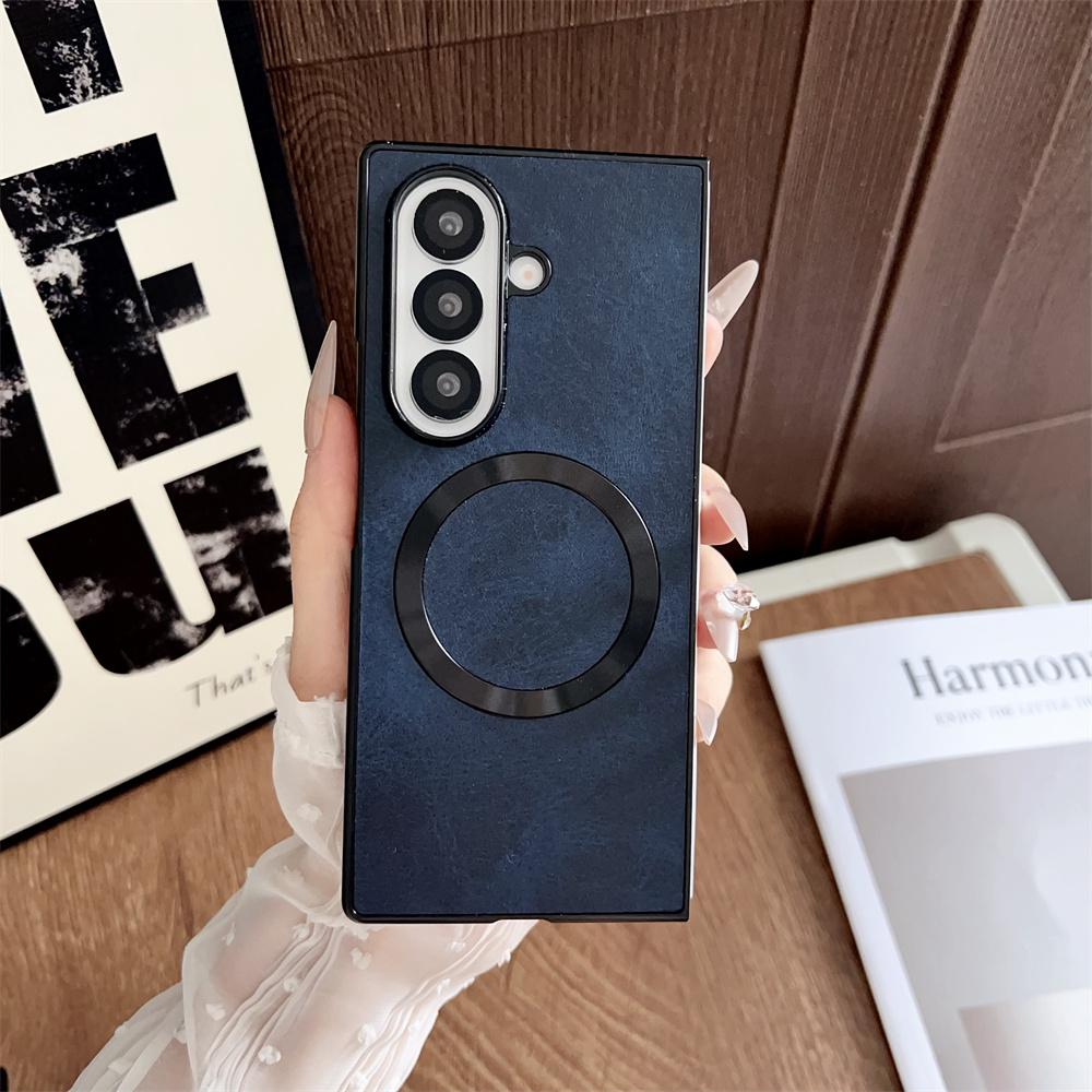Magnetic for Magsafe Wireless Charge Leather Phone Case for Samsung Galaxy Z Fold 7 6 5 4 3 5G ZFold 7 Protective Bumper Cover